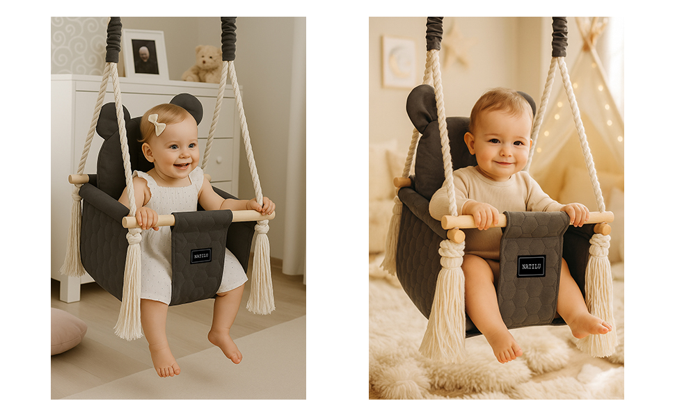 Дитяча гойдалка для дому та вулиці Bär Light Velvet | Дерев'яна гойдалка для дітей | Гойдалка для дверного отвору