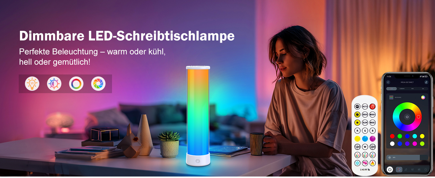 LED-лампа на тумбочку бездротова з пультом/APP, регулювання яскравості, RGBICWW, 2700-6500K, для спальні, вітальні, кемпінгу