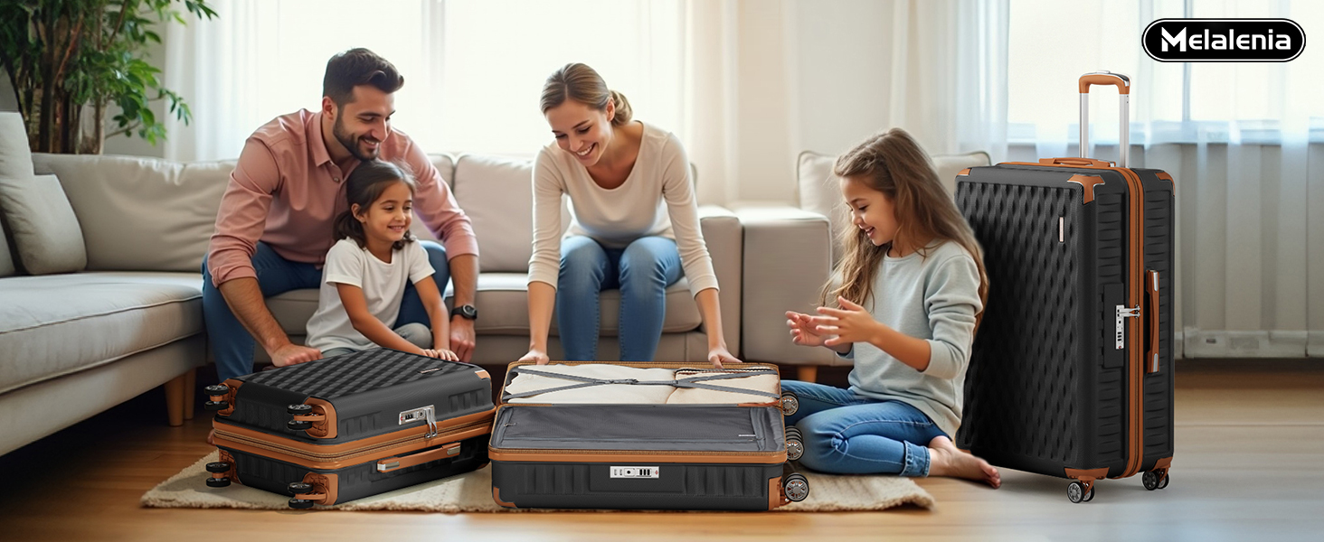 Набір валіз Melalenia 3 шт. з жорсткою обшивкою, чорний (M 53см + L 63см + XL 73см), з TSA замком та 4 колесами