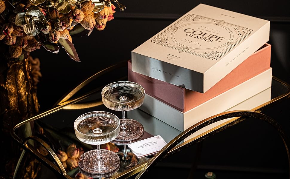 GLASSIQUE CADEAU Набір келихів для коктейлів та шампанського, арт-деко, 4 шт, 200 мл | Келихи для Cosmopolitan, Daiquiri, Espresso Martini