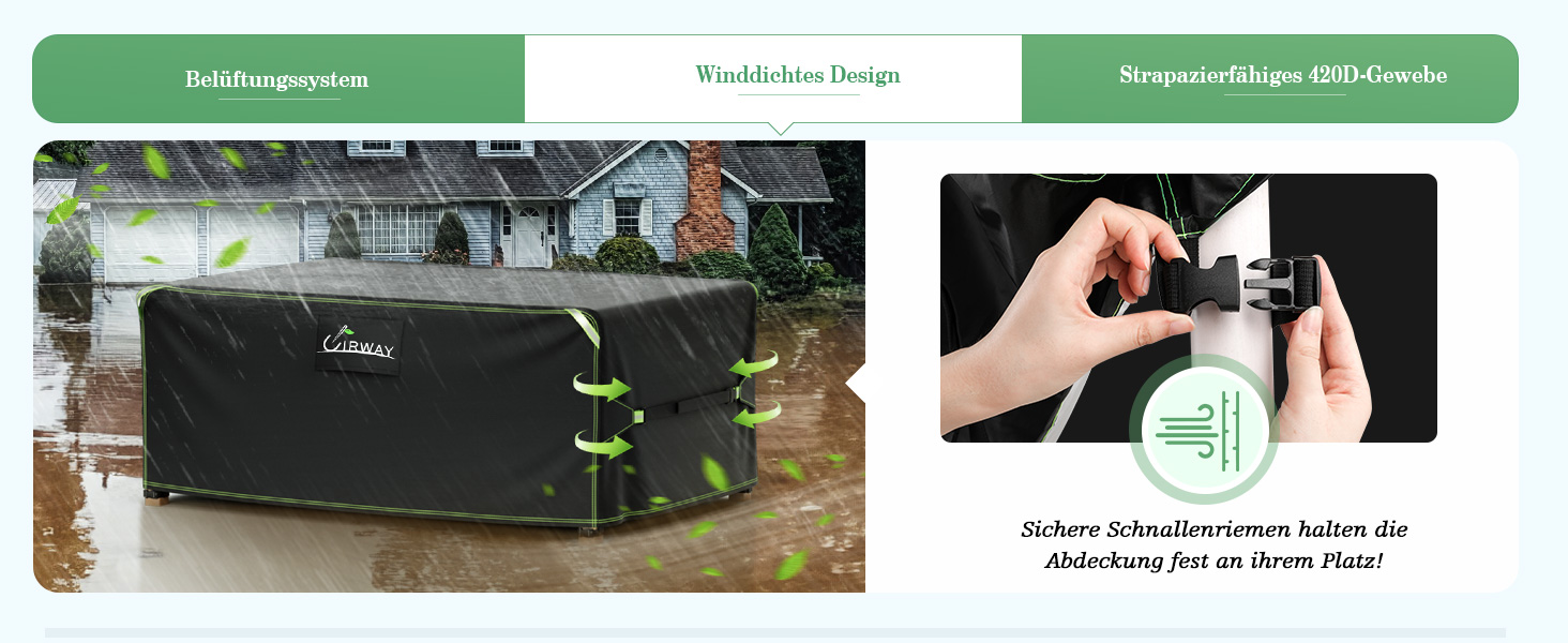 Чохол для садово-патіо меблів UIRWAY 180x120x74 см, водовідштовхуючий, 420D Oxford, з вентиляційними отворами та світловідбиваючими смугами