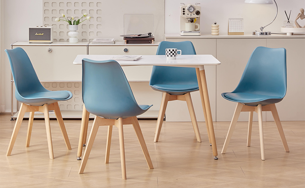Обідні стільці скандинавського стилю, ретро-дизайн, м'які, для кухні/офісу, з масивних букових ніжок (набір 6 шт., темно-синій)