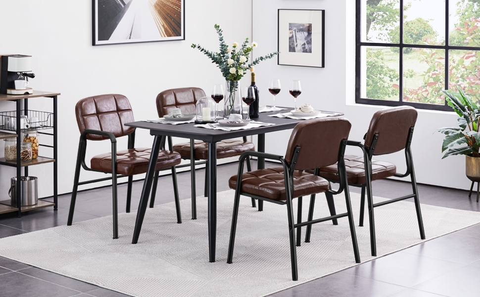 Крісла для вітальні Yaheetech - 4 шт. з підлокітниками та спинкою, штучна шкіра, коричневі, 58x60x85 см