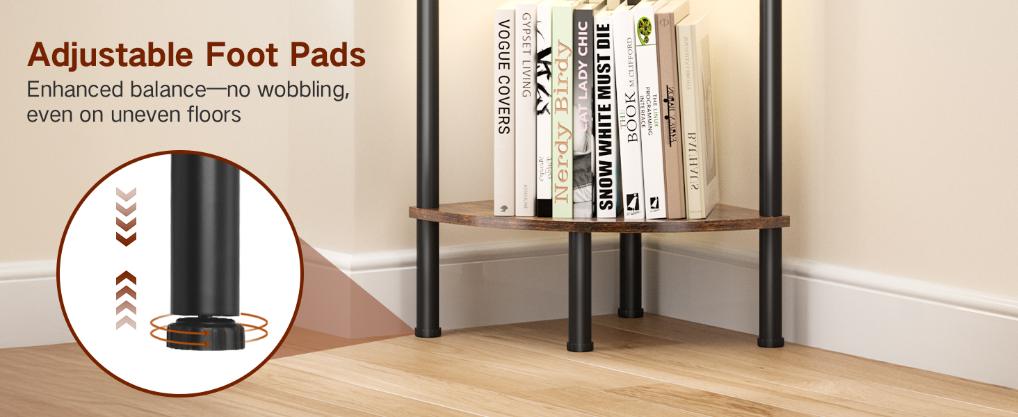 LED торшер з полицею, 3 режими світла, димування (сенсор/пульт), кутова полиця 5 рівнів, вузька книжкова шафа для вітальні, спальні, офісу, чорний