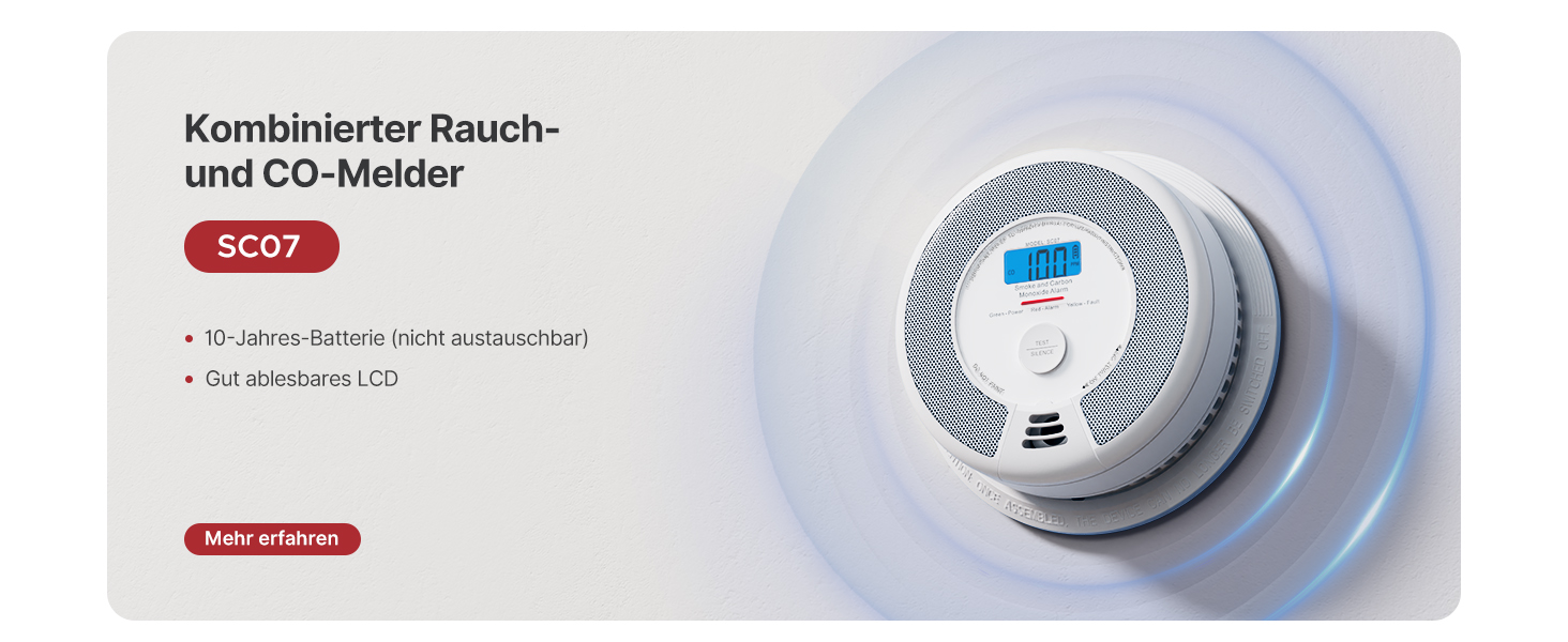 Датчик диму та CO X-Sense SC07 з LCD-дисплеєм, автономний, 10 років, з тестуванням, 360°