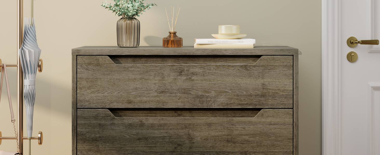 Комод Bealife для спальні з 4 великими шухлядами, шафа з шухлядами з вирізаними ручками та блокуванням від перекидання, ідеальний для вітальні, офісу (темно-сірий)