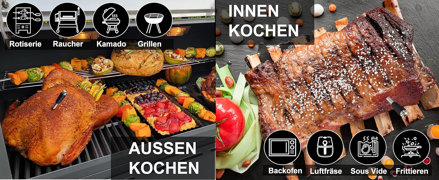 Бездротовий термометр для м'яса з Bluetooth, 150м - розумний термометр для гриля, BBQ, мангалу, духовки, кухні