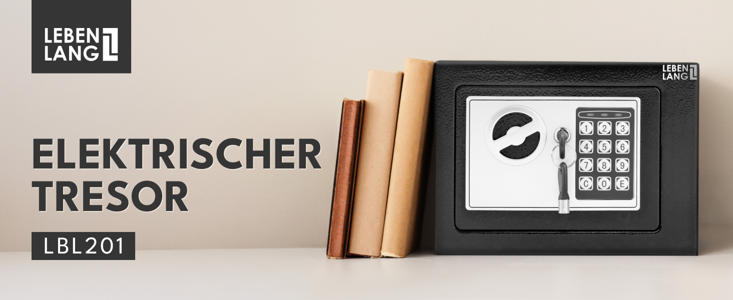 Сейф для дому LEBENLANG 5L з вогнестійким кишеням та запасним ключем | Сейф для грошей, документів, цінностей | Настінний сейф, шафка-сейф