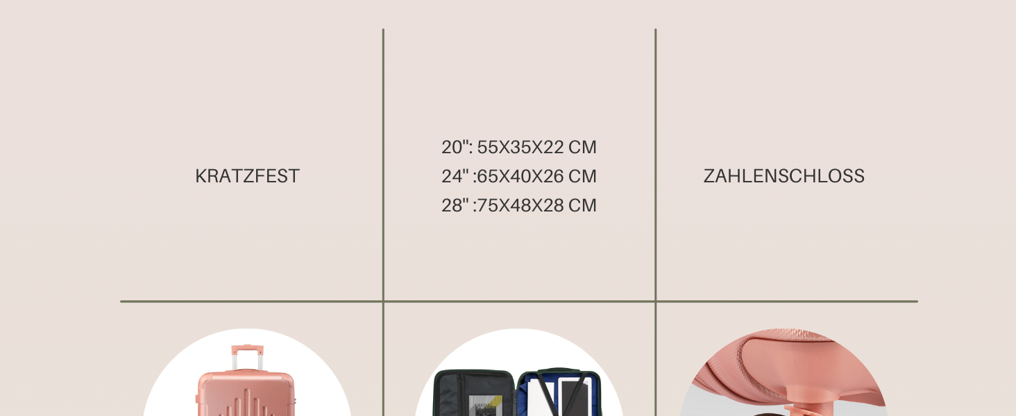 Набір валіз LALAHO 2 шт. з косметичкою, сірий, ABS, телескопічний ручка, ручна поклажа, захист кутів (Roségold-1, M (55CM))