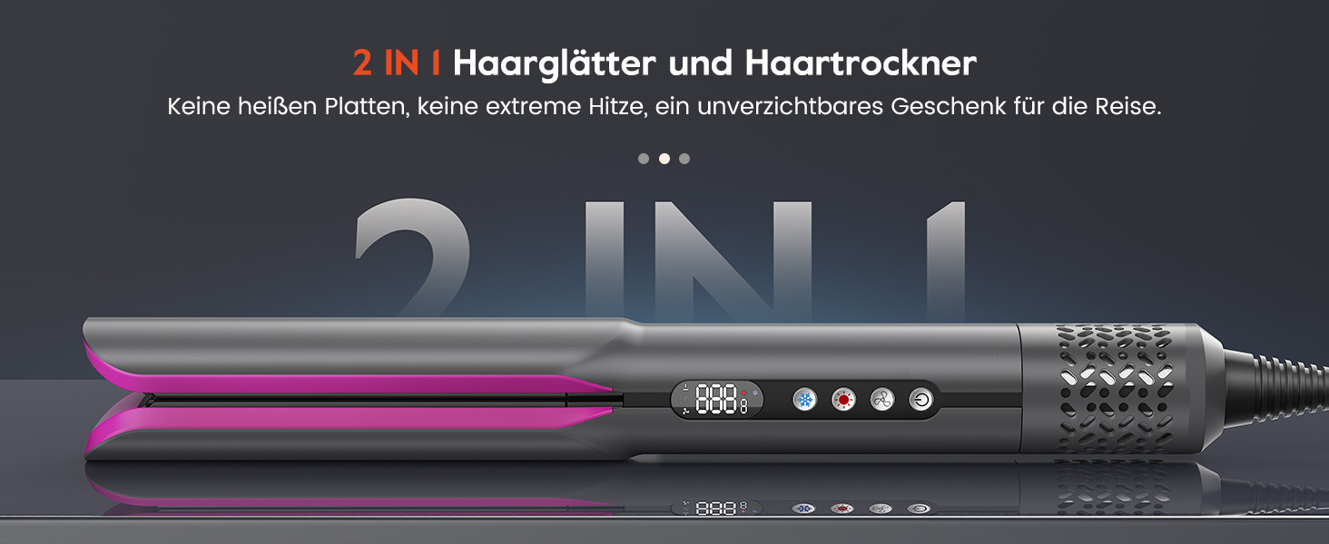 slopehill Air Haarglätter 2026 - Іонний випрямляч для волосся з повітряним потоком 1300W (Срібний)