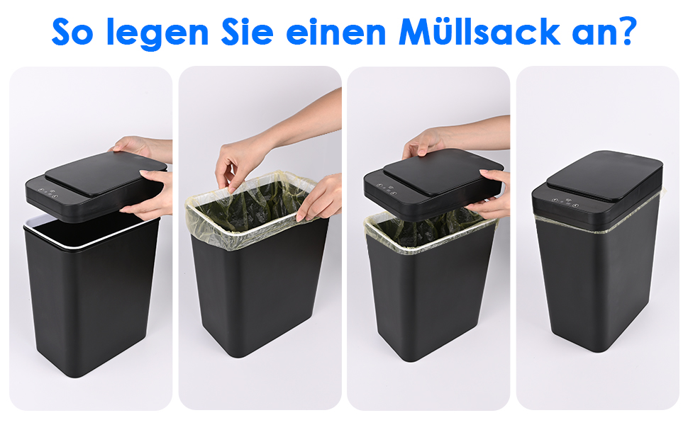 Набір з 2 відер для сміття з сенсором, 12л, автоматичний відкривання кришки, 3 режими роботи, тихе, водонепроникне, інтелектуальне відро для сміття, для кухні, офісу, вітальні, ванної кімнати (Чорний+Білий)