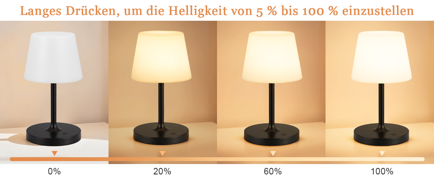 LED настільна лампа бездротова, торшер з сенсорним керуванням, регульоване освітлення, функція пам'яті, чорний колір