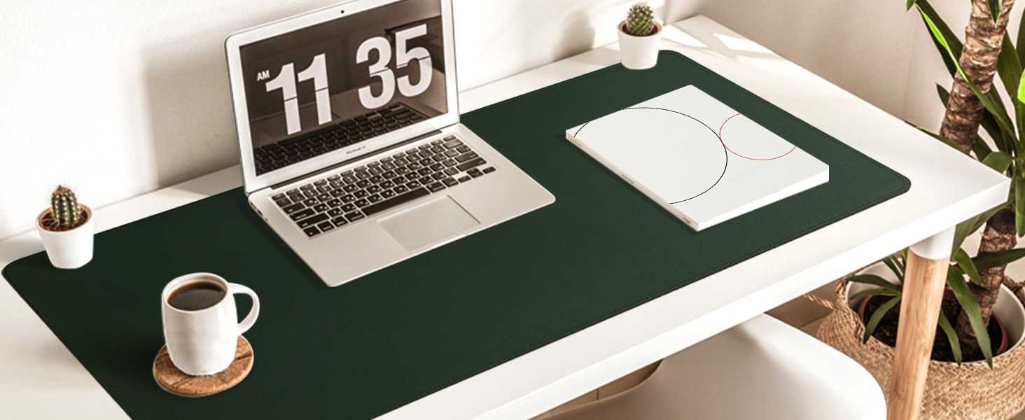 Велика двостороння шкіряна підкладка на стіл 120x60 см — водонепроникний захисний килимок для письма та малювання з замшею, темно-зелений
