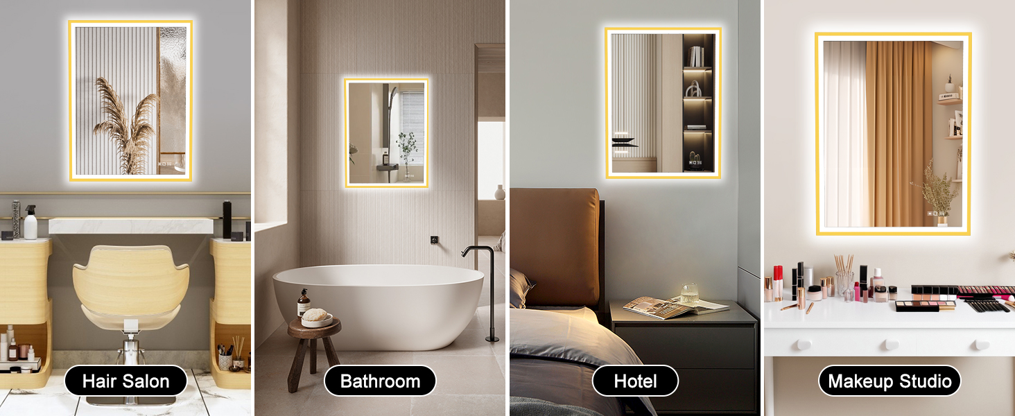 Круглий LED дзеркало для ванної кімнати Furduzz з підсвічуванням, 700 мм, настінний, сенсорний вимикач, регулювання яскравості, 3 кольори, проти запотівання, інтелектуальна пам'ять (модель 2, золота рамка, 70 x 50 см)