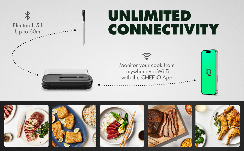 Термометр для м'яса Chef iQ Sense (2025) з Wi-Fi | Бездротовий, 5 сенсорів, до 530°C, для гриля, BBQ, духовки, фритюрниці