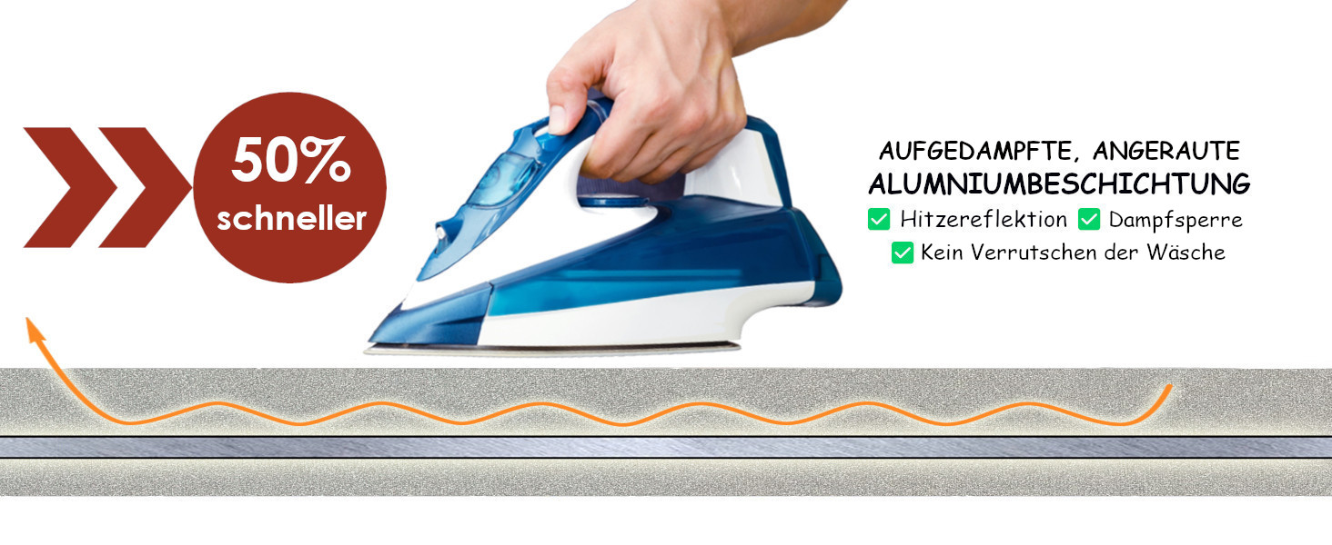 Накладка на прасувальне дошка Bügelbrettbezug 120x40 | Відбиваюча тепло | Гумка | OEKOTEX100 | 5 розмірів | Пом'якшення | Накладка на прасувальне дошка для парових прасок | Прасувальний стіл M Silber Silber M