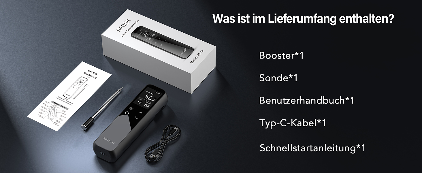 Термометр для гриля та м'яса з Wi-Fi та Bluetooth BFOUR: 6 датчиків, IP67, 2600mAh, керування через додаток