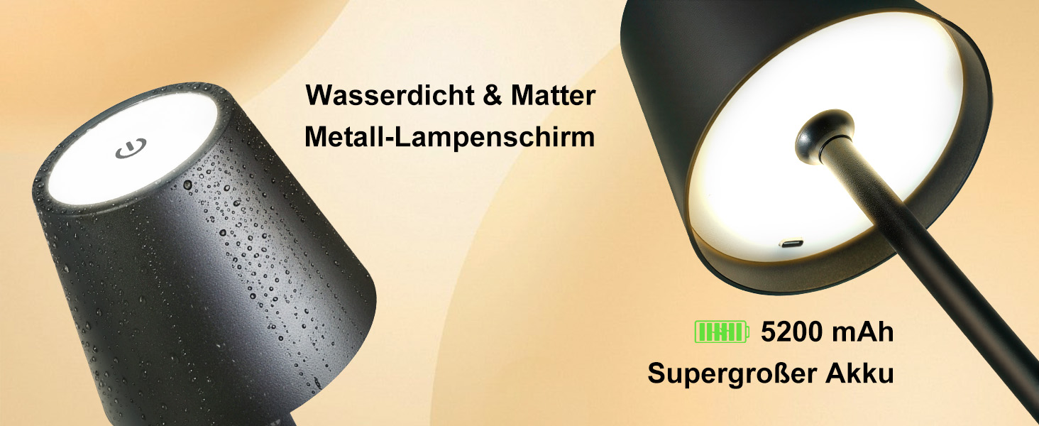 LED настільна лампа Bonsery (2 шт.) з акумулятором 5200mAh, регульована яскравість, 3 кольори світла, металева, вологостійка, 2 висоти (24/37,5 см), для дому, бару, кемпінгу, чорна