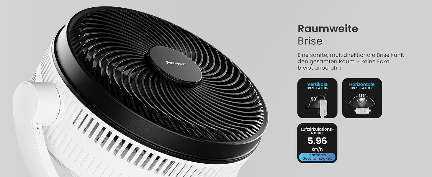 Вентилятор Pro Breeze AirFlo Standventilator 109см з пультом керування та LED-дисплеєм – 2 режими, осциляція, 29 дБ, регульована висота, енергоефективний для спальні, офісу та дому