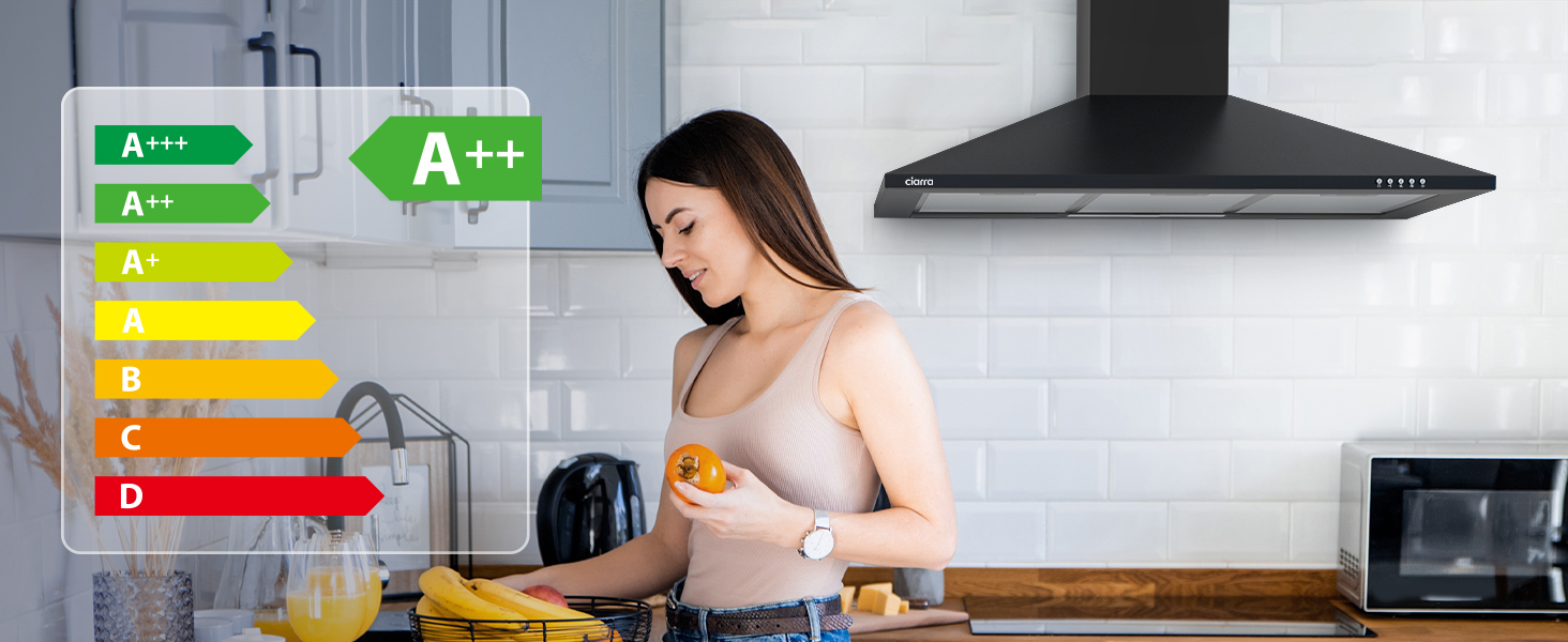 Витяжка для кухні CIARRA CBCS6201 A++ пірамідальна, нержавіюча сталь, 90 см, 404 м³/год, з вугільним фільтром CBCF002X2, режим відведення та рециркуляції