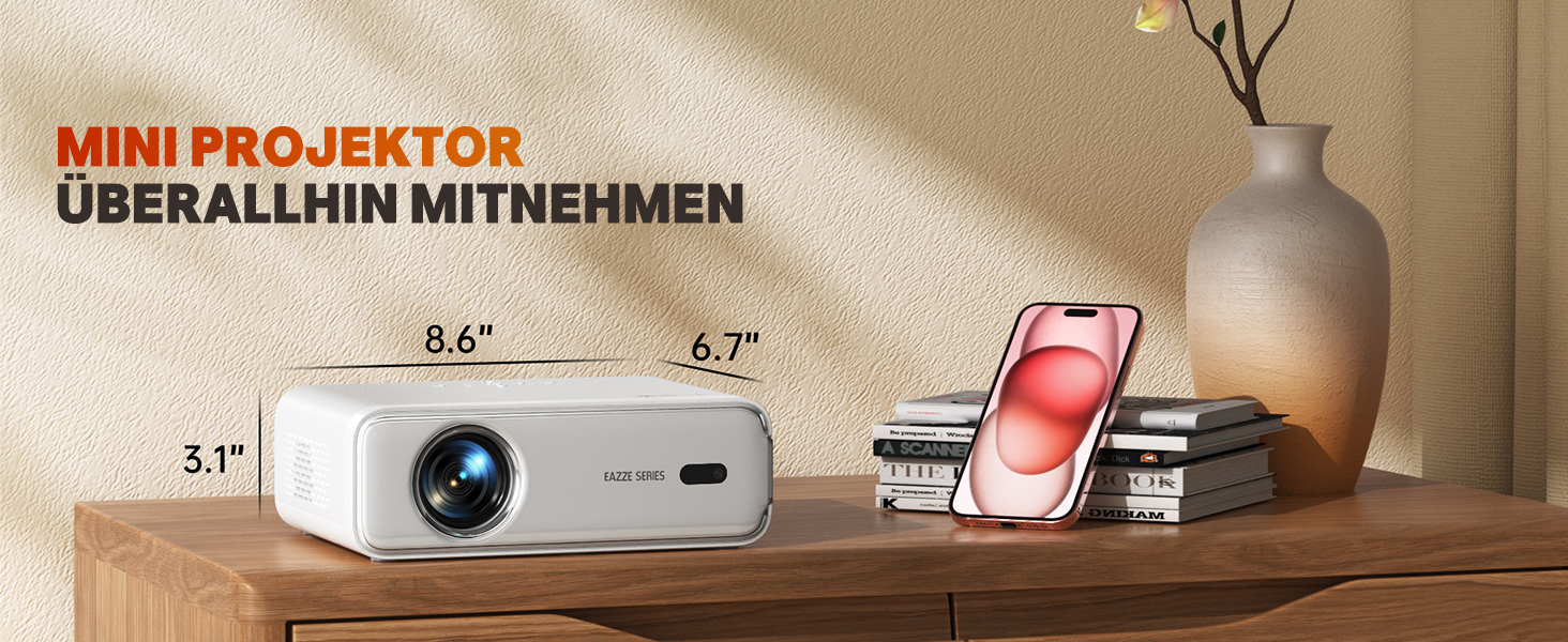 Aurzen Eazze D1 Smart Beamer: 4K проєктор для домашнього кіно з підтримкою 4K, Full HD 1080P, Netflix, Dolby Audio, автофокусом, корекцією трапеції, Wi-Fi, Bluetooth, білий