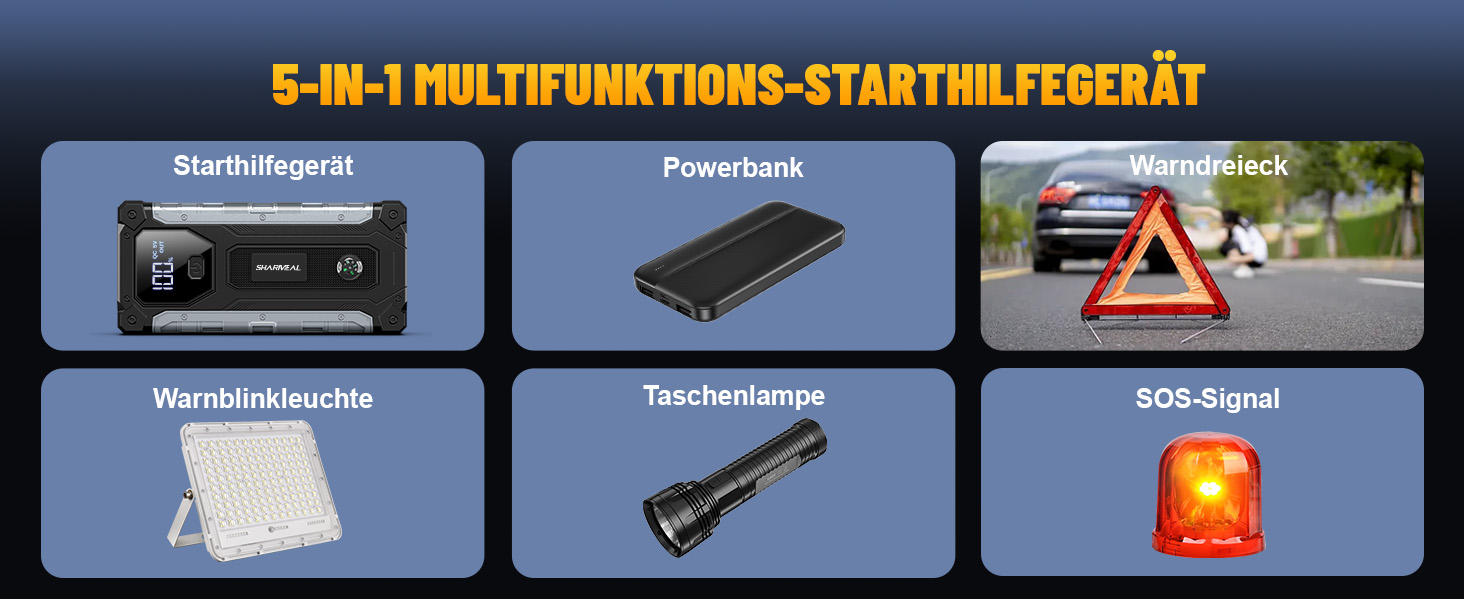 Powerbank для авто SHARMEAL 6000A: старт для бензинових та дизельних двигунів (до 10 л), 12V, LCD, LED ліхтарик