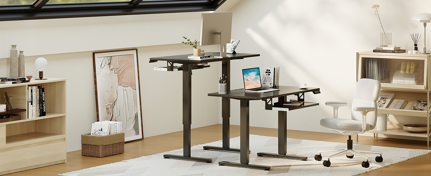 Електричний стіл OffiGo, 100x50 см, з підставкою для клавіатури, 3 режими пам'яті, для роботи та навчання, білий