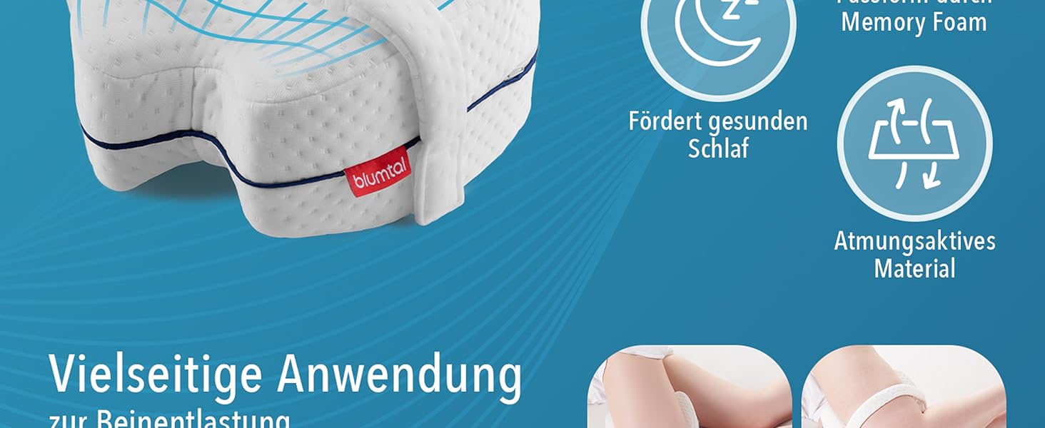 Подушка для сну між ніг Blumtal з піни Memory Foam для лежання на боку - сертифікат Oeko-TEX, ортопедична подушка при ішіасі, біла