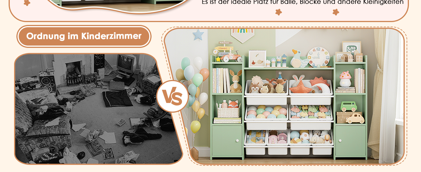 FOREHILL Регульована полиця для іграшок з 8 ящиками, дитячий шафка, книжкова полиця для дітей, меблі для дитячої кімнати з ящиком для іграшок, 138,8 x 94,3 x 29,6 см, білий (зелений)