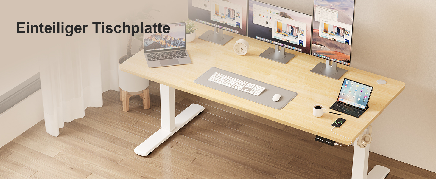 Регульований за висотою стіл JUMMICO 140x60 см, електричний, з пам'яттю, бежевий