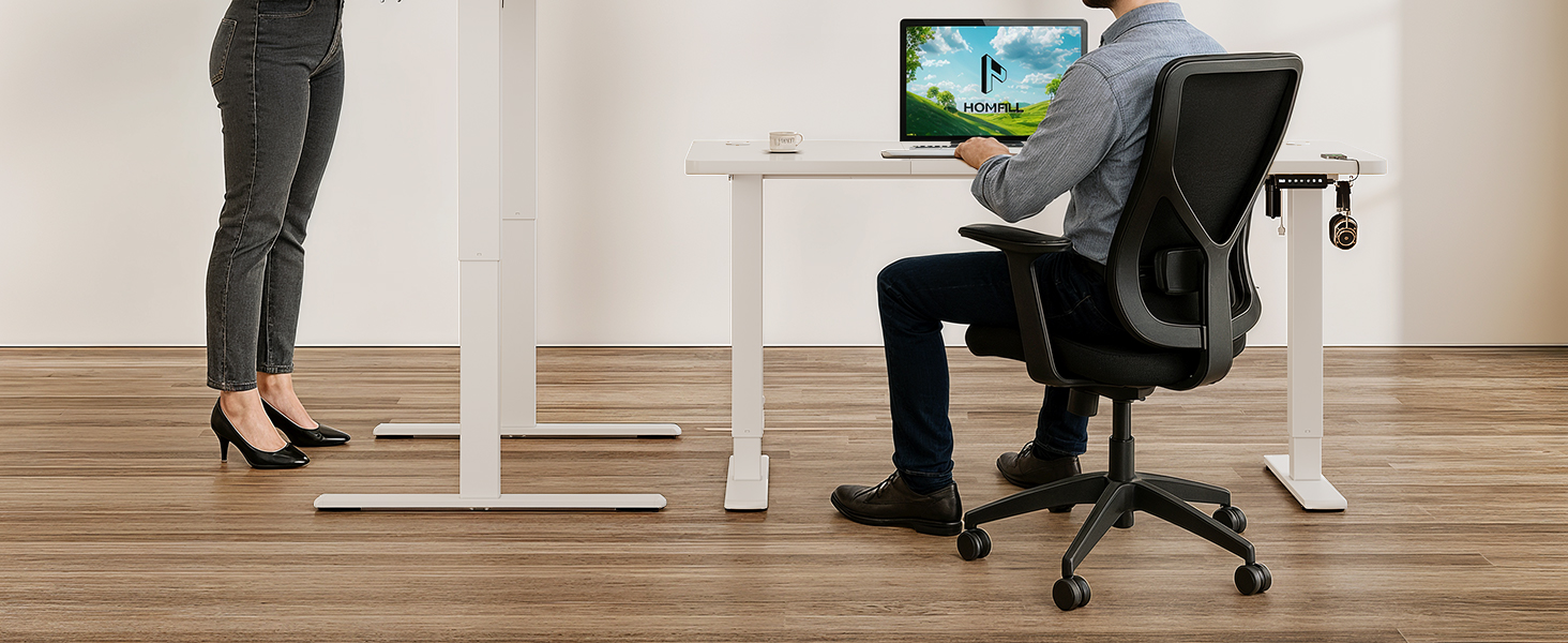 Регульований комп'ютерний стіл Homall з USB-портом 120x60 см, білий - ергономічний стіл для дому та офісу