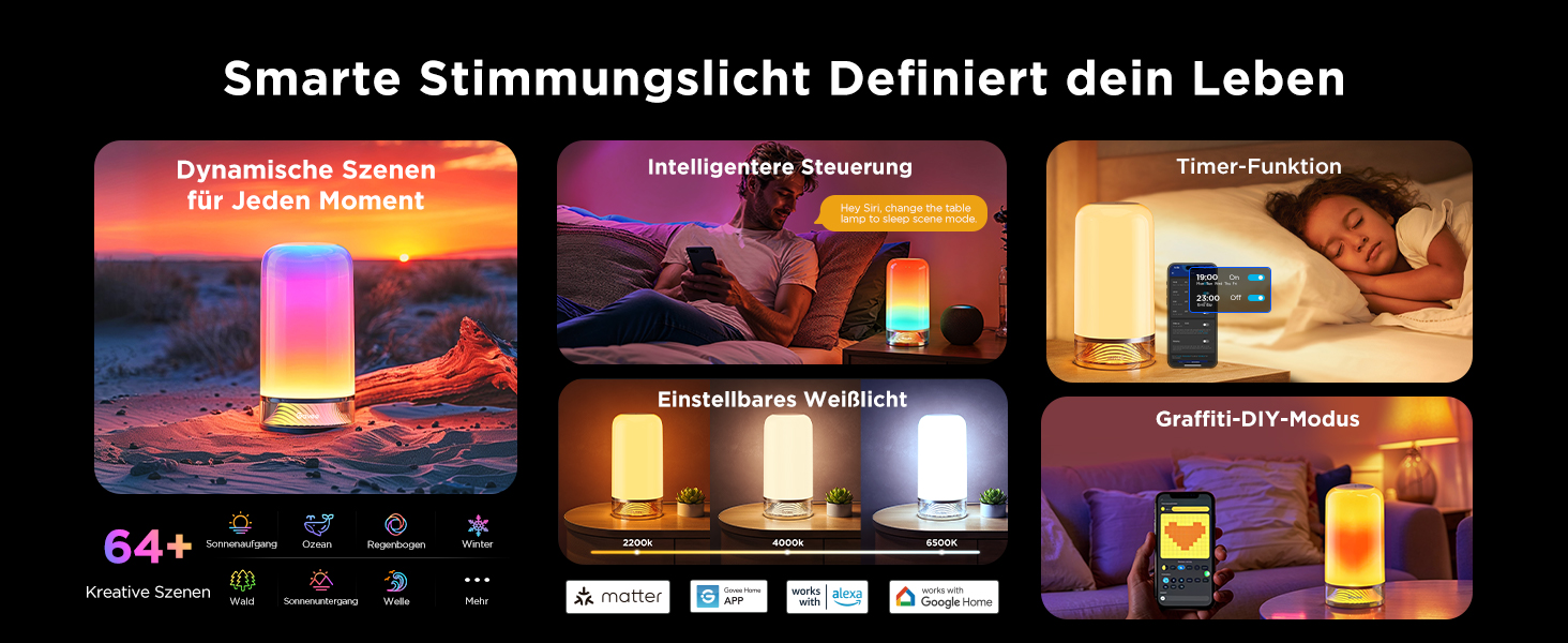 Govee LED-лампа настільна, торшер з торканням, RGBICWW, керування Alexa, 64 режими, 500 люмен, Matter, 2700-6500K, для вітальні та спальні