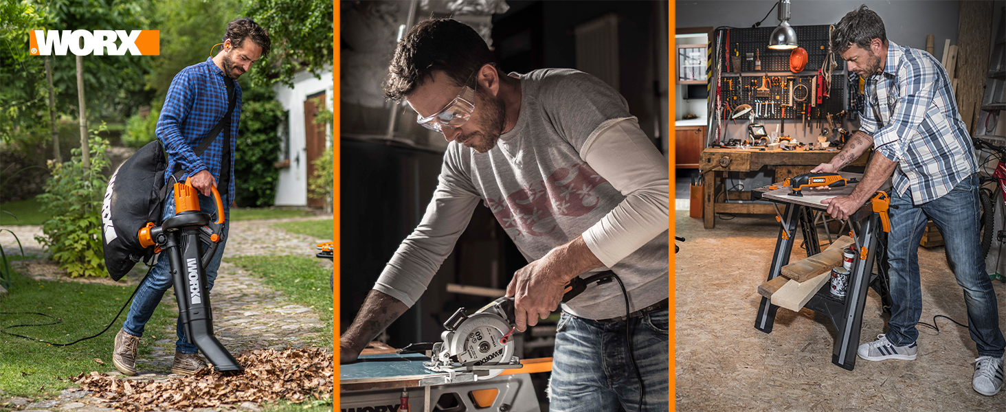 WORX WG505E: Електричний повітродув та пилосос для листя 3000W – 3-в-1 (повітродув, пилосос, мульчер) з мішком 45л – швидкість 335 км/год, об'єм 600 м³/год