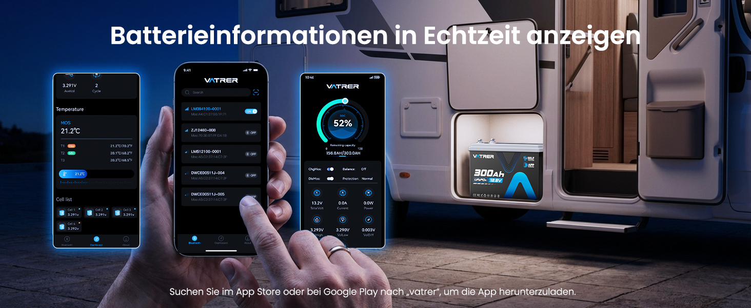 LiFePO4 акумулятор VATRER POWER 12V 300Ah з системою самопідігріву та Bluetooth