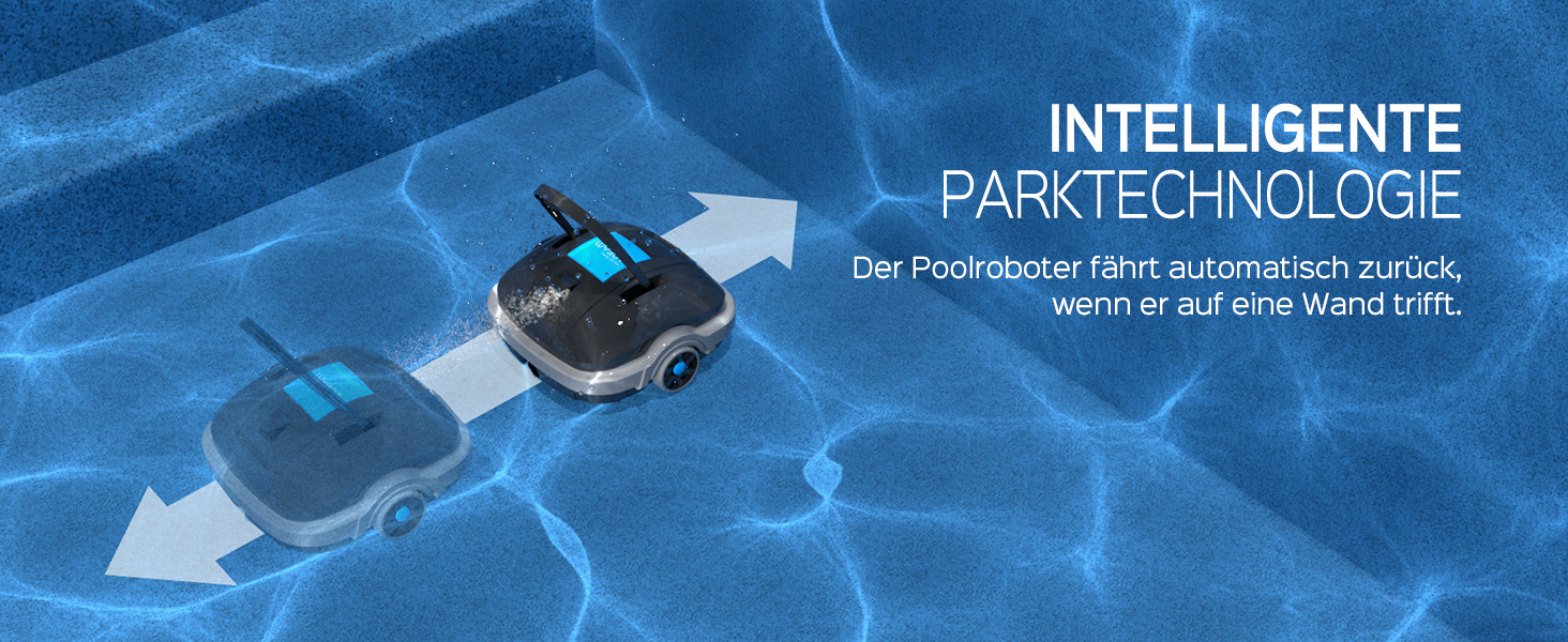 Робот для басейну акумуляторний бездротовий, Poolsauger Roboter з подвійним двигуном, автоматичне паркування, для плоских басейнів до 80 м², 100 хв роботи, подвійна фільтрація, темно-сірий