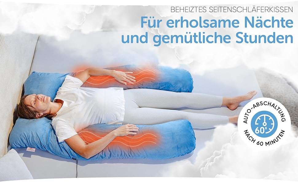 Лотос Подушка для тих, хто спить на боці [З підігрівом] XXL Комфортна подушка для вагітних та годуючих | Хмарно-блакитний