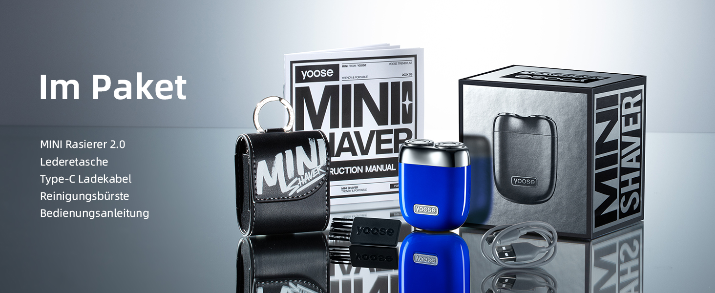 Електрична бритва Yoose MINI для чоловіків, водонепроникна IPX7, з мотором 8000 об/хв, Type-C, синя