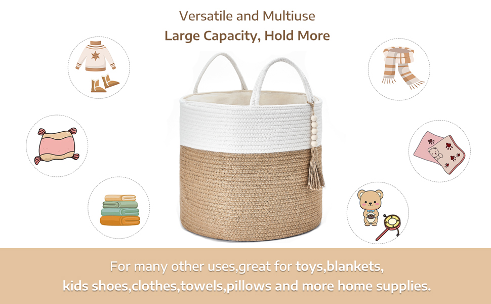 Кошик для білизни Mkono з натурального сизалю, плетений декоративний кошик для зберігання речей, жовто-білий, 40.6 x 35 см