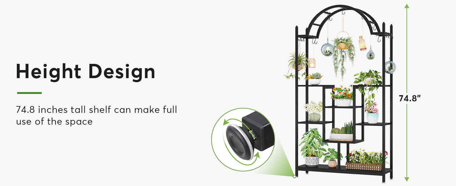 Плантатор Tribesigns з 5 полицями для дому, металева конструкція, полиці-арки з гачками, велика підставка для квіткових горщиків, для саду, балкону, вітальні, білий та сірий