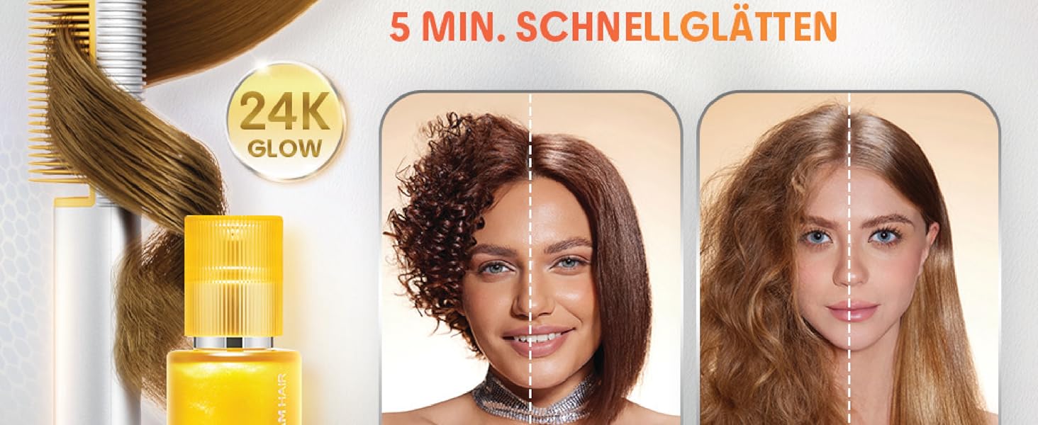 SHEGLAM 3D-іонна вирівнювальна щітка з 24К золотими пластинами, анти-опіковий захист, швидкий нагрів за 60с, автовимкнення для гладкого та шовковистого волосся