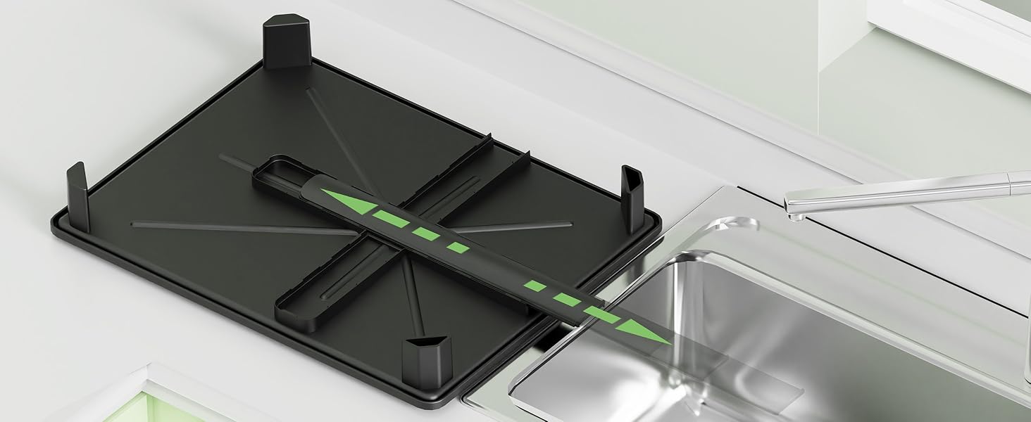 Сушарка для посуду ROTTOGOON розширювана, нержавіюча сталь, з висувним носиком та відділенням для столових приладів, чорна (1-рівнева)