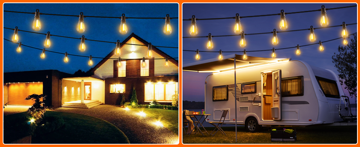 LED гірлянда для зовнішнього використання 30м з пультом, S14, 100FT, IP65, 30+2 лампочки, тепле світло 2700K, для саду, тераси, балкону, двору