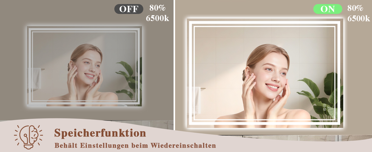 Дзеркало для ванної кімнати з підсвічуванням Badspiegel 50x70см LED, антизапар, сенсорне керування, регулювання яскравості, 3 кольори світла, настінне, горизонтальне/вертикальне