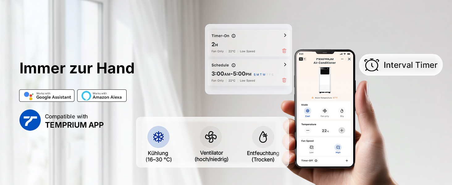 Мобільний кондиціонер 9000 BTU 2.6 кВт з шлангом + APP-керування | 3-в-1 для кімнат до 25 м²