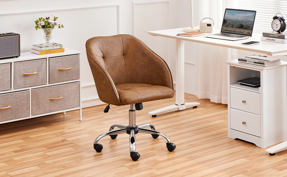 Крісло Yaheetech для дому та офісу: регульоване, поворотне, з велюру, для робочого кабінету, спальні, до 136 кг, ретро-коричневе