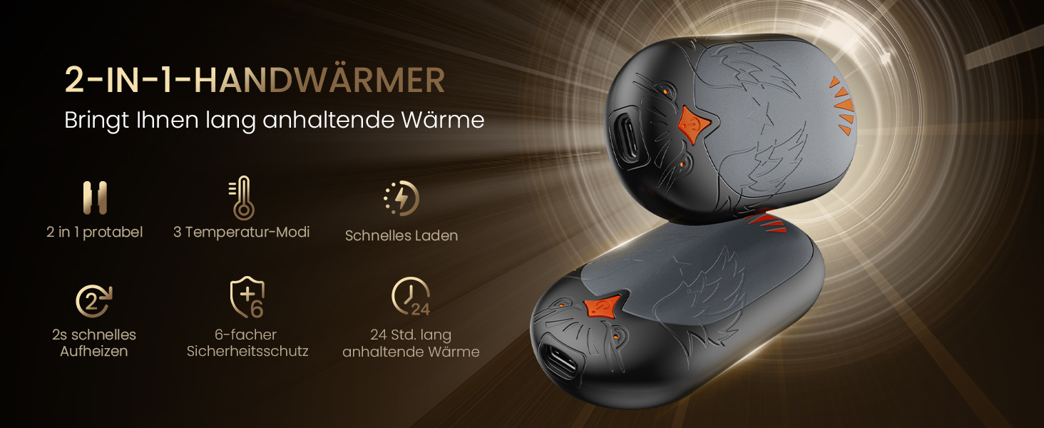 Електричні грілки для рук 2 шт. - USB, 3 режими нагріву, 24 години тепла, для активного відпочинку взимку (сірий)