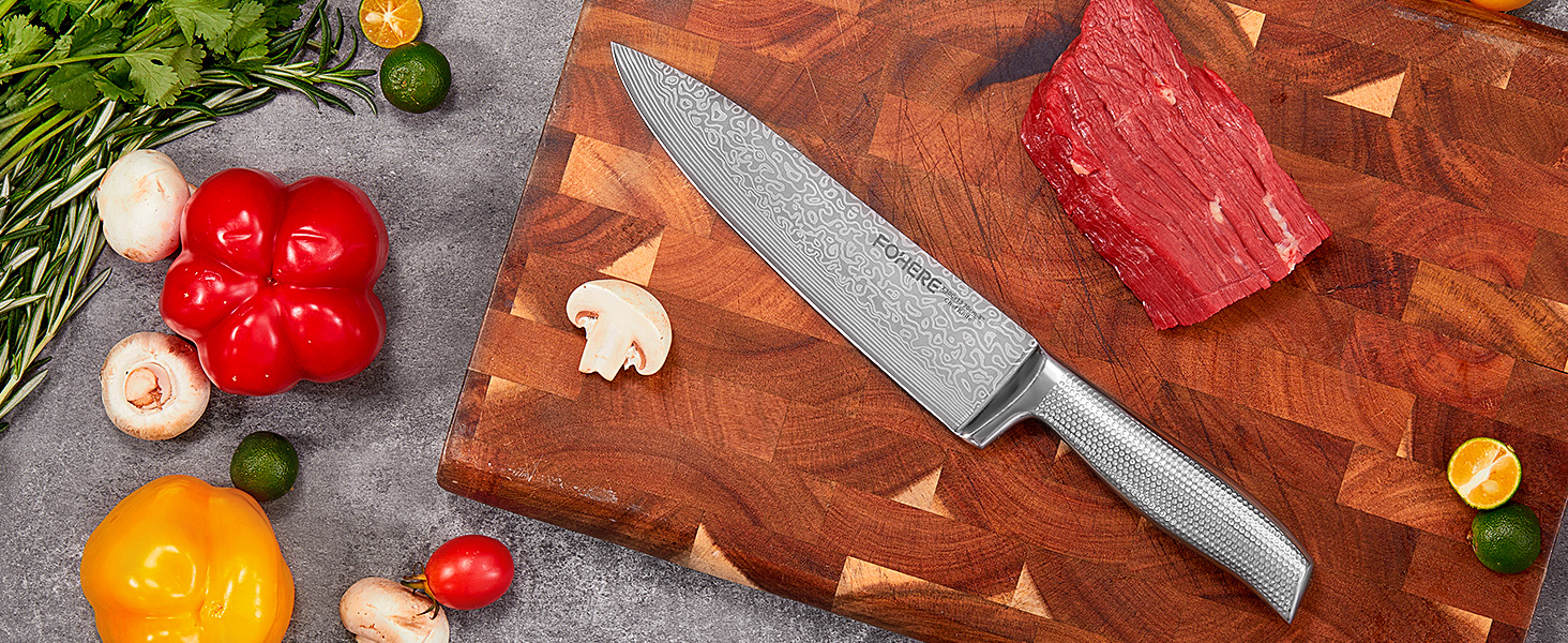 Набір ножів FOHERE 7 предметів з автозаточкою, професійний кухонний набір, з дерев'яним блоком, нержавіюча сталь, ергономічні ручки, ідеальний подарунок