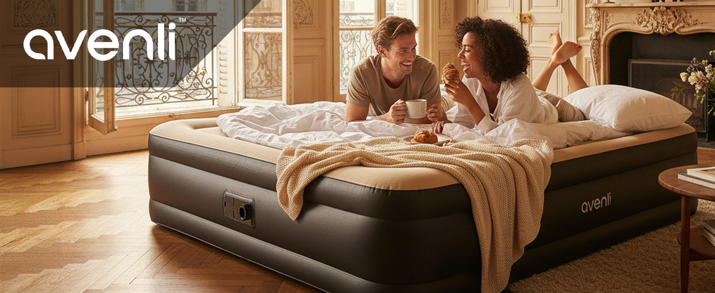 Надувний матрац-ліжко AVENLI для 2 осіб, 203x157x47 см з вбудованим насосом, флаокована поверхня, для кемпінгу та дому