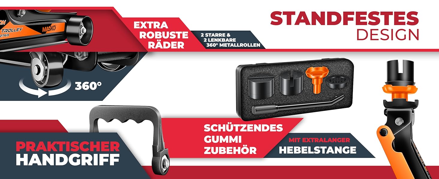 Гідравлічний домкрат MASKO 3T з низьким профілем (85-460 мм) для авто, SUV. З гумовими накладками, роликами 360°, рукавичками. Підставка для ремонту, синій.