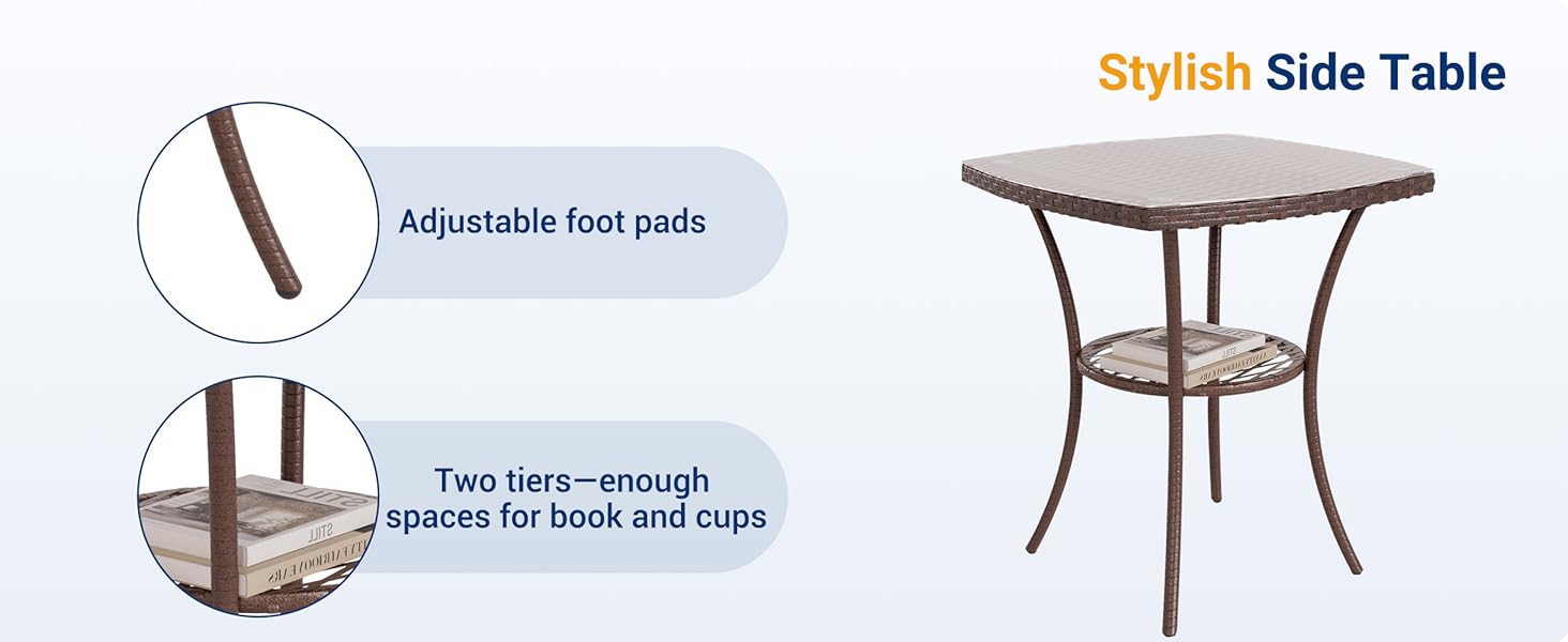 Набір меблів для саду UDPATIO Lounge: стіл та 2 стільці з поліротангу для балкона/тераси (колір: коричневий, 3-х частинний)